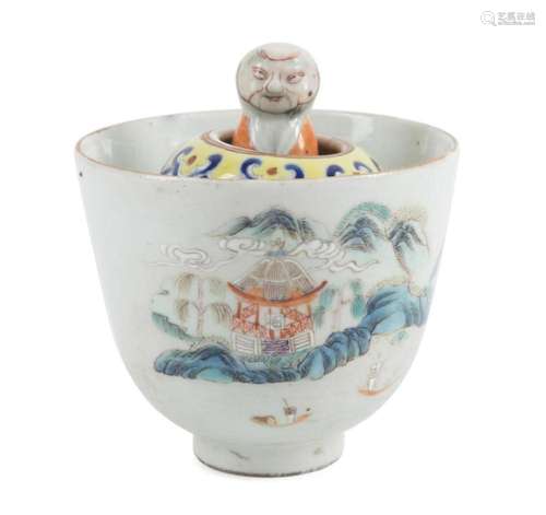 CHINESE FAMILLE ROSE SURPRISE CUP WITH FIGURE