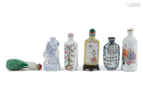 SIX CHINESE PORCELAIN SNUFF BOTTLES