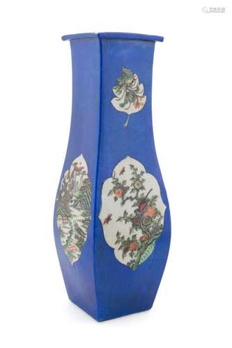 CHINESE BLUE GLAZED FAMILLE VERTE SQUARE VASE