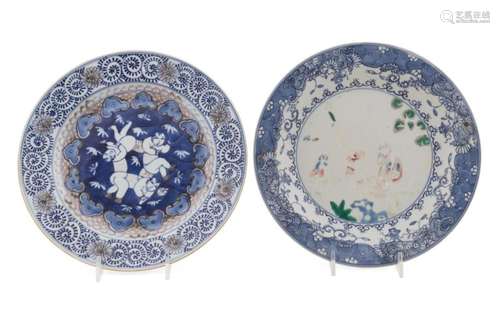 TWO CHINESE BLUE & WHITE PLATES, INCLD 100 BOYS