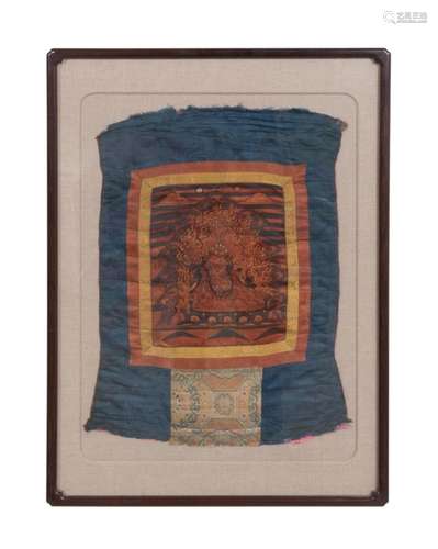 HAND PAINTED SILK THANGKA DEPICTING RED MAHAKALA