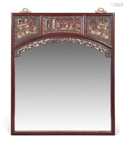 CHINESE CARVED FIGURAL PARCEL GILT MIRROR