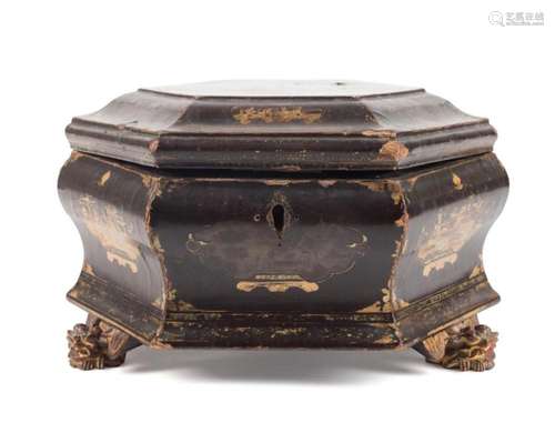 CHINESE LACQUER & PARCEL GILT TEA BOX, MID-19TH C