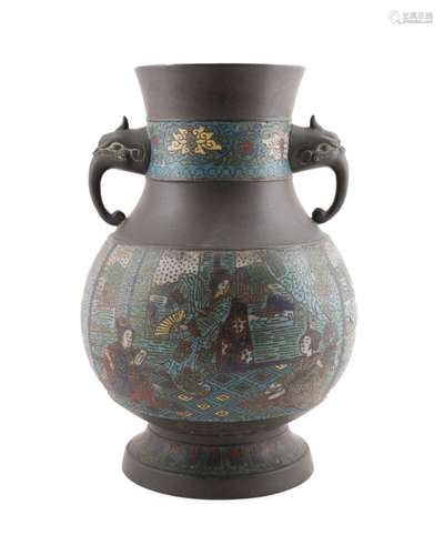 JAPANESE CHAMPLEVE ENAMEL ON BRASS VASE