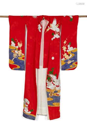 VINTAGE JAPANESE CEREMONIAL KIMONO W/ CRANES