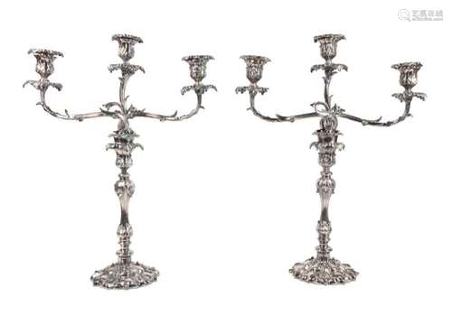 PAIR ELKINGTON & CO. THREE-LIGHT CANDELABRA, 1866