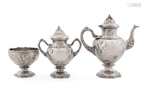 3PC STEBBINS & CO. COIN SILVER TEA SERVICE, 1850S