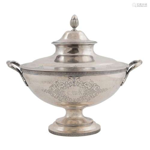 EOFF & SHEPARD COIN SILVER LIDDED TUREEN, 1850S