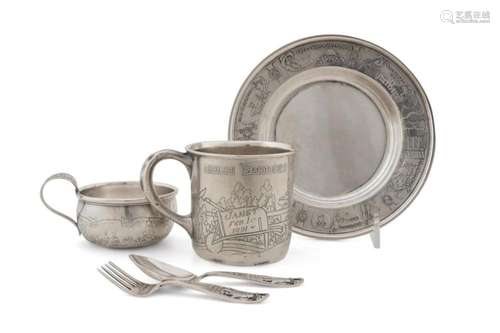 5PCS CHILDREN'S NURSERY RHYME STERLING, 1930S