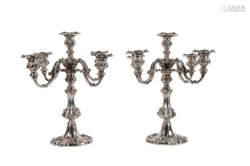 PAIR WALLACE FIVE-LIGHT SILVERPLATE CANDELABRA