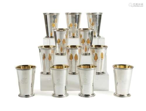 12 EXETER SILVER PLATE MINT JULEP CUPS