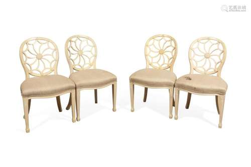 FOUR HEPPLEWHITE STYLE PICKLED SIDE CHAIRS