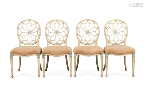 FOUR HEPPLEWHITE STYLE SPIDER BACK SIDE CHAIRS