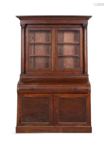 19TH C ROSEWOOD VENEER SECRETARY BOOKCASE