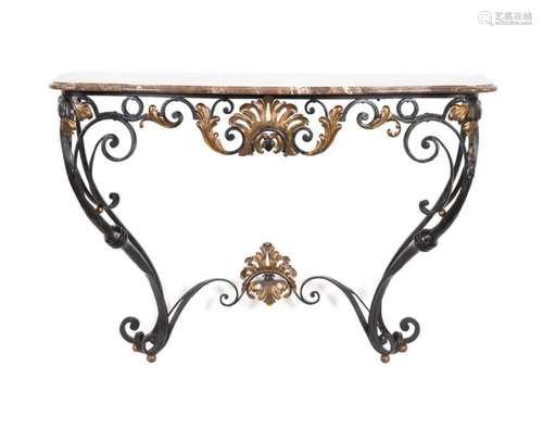 IRON, GILT, & MARBLE WALL HANGING CONSOLE TABLE