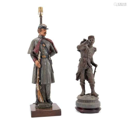 19TH C. FRENCH BUGLER FIGURE AND CSA FIGURAL LAMP