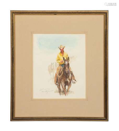 TOM RYAN "WRANGLING DAYS", INK & WATERCOLOR - ...