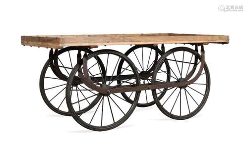 LARGE WOODEN TROLLEY OR INDUSTRIAL ROLLING CART