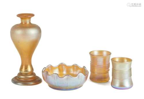 FOUR TIFFANY STUDIOS FAVRILE GLASS TABLE ARTICLES