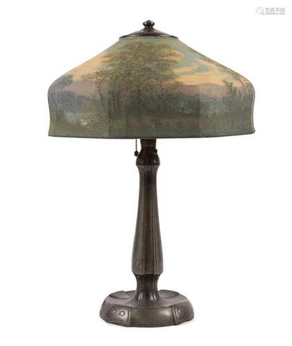 HANDEL LAMP WITH REVERSE PAINTED GLASS SHADE #6159