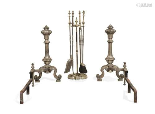 7PCS BAROQUE STYLE SILVERED ANDIRONS & TOOLS