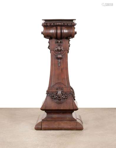 LARGE RENAISSANCE REVIVAL CARVED WALNUT PEDESTAL