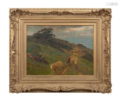 J. A. S. MONKS, SHEEP IN LANDSCAPE, OIL ON CANVAS