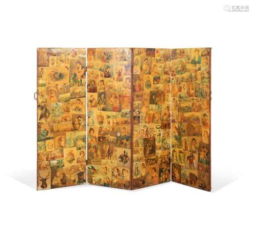 VICTORIAN DECOUPAGE 4-PANEL FLOOR SCREEN