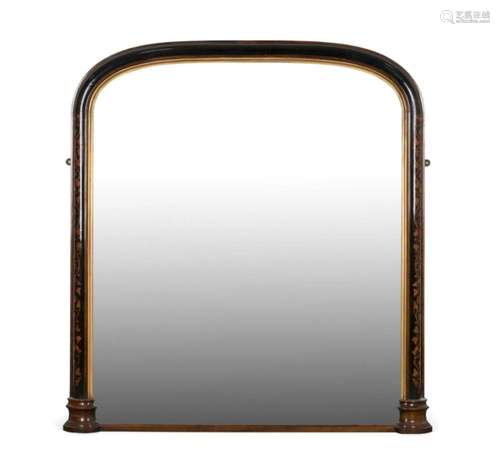 19TH C. EBONIZED & INLAID OVERMANTEL MIRROR