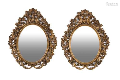 PAIR 19TH C. ENGLISH OVAL GILTWOOD MIRRORS