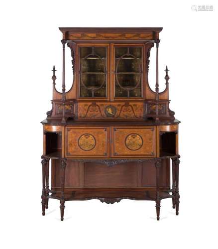 EDWARDIAN STYLE CARVED WOOD & INLAID BUFFET