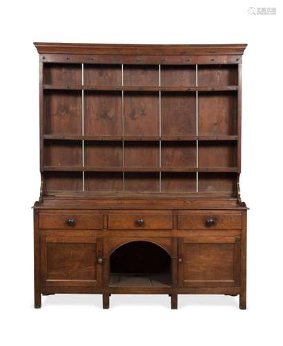 L. 19th C. ENGLISH OAK DRESSER W/ PLATE RACK