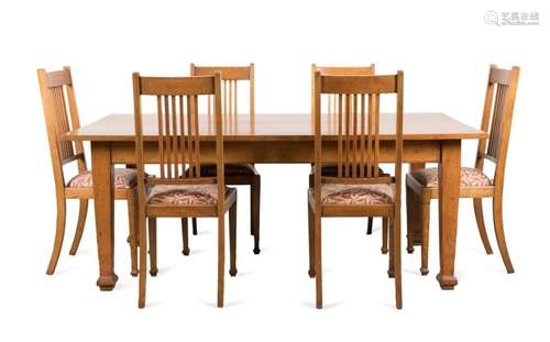 7PC ARTS & CRAFTS OAK DINING ROOM SET, 1910-1911