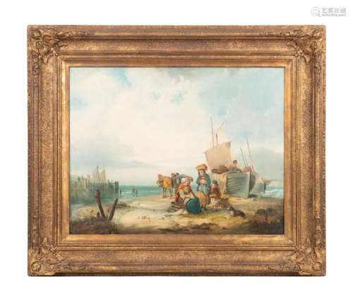 WILLIAM SHAYER SR. FISHERMEN, SIGNED O/C