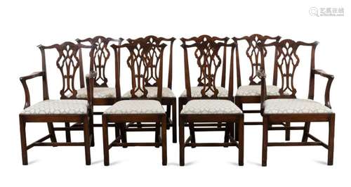 SET OF 8 CHIPPENDALE STYLE WALNUT DINING CHAIRS