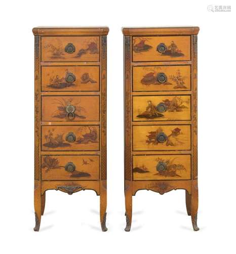 PAIR J. B. VAN SCIVER CHINOISERIE BEDSIDE CHESTS