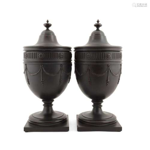 PAIR ENGLISH EBONIZED ADAMS STYLE CUTLERY URNS