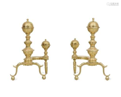 PAIR ENGLISH GEORGIAN STYLE BRASS ANDIRONS