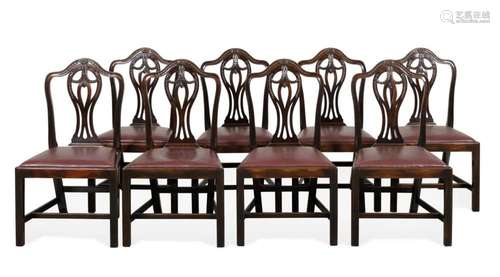 EIGHT HEPPLEWHITE STYLE MAHOGANY & LEATHER CHAIRS