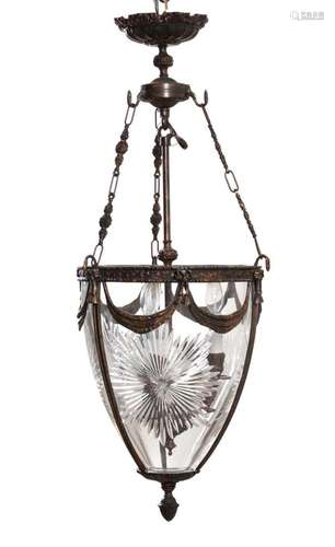 REGENCY STYLE BRONZED AND CUT GLASS ENTRY LANTERN