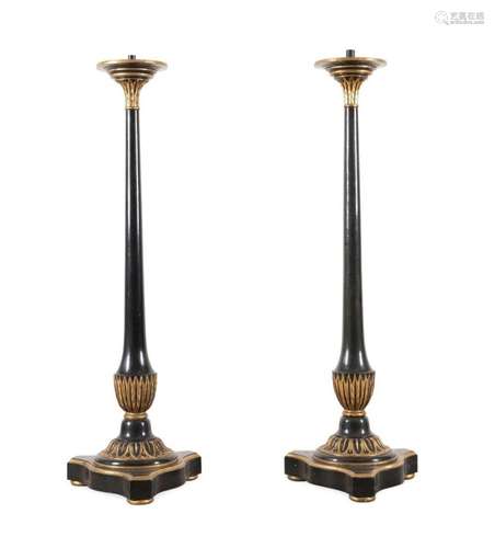 PAIR REGENCY STYLE GILT EBONIZED TORCHIERES