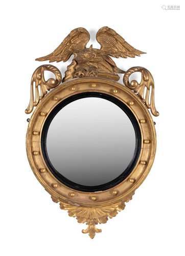 19TH C. ENGLISH REGENCY GILTWOOD CONVEX MIRROR