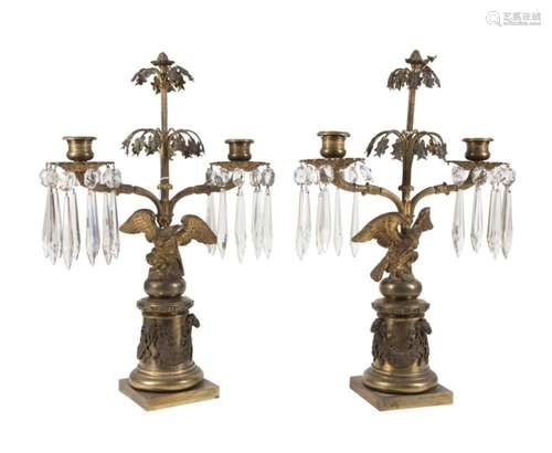 PAIR 19TH C. REGENCY STYLE BRONZE EAGLE LUSTRES