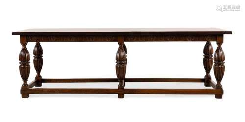 E. 20TH C. CHARLES I STYLE OAK REFECTORY TABLE