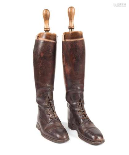 PAIR ROWELL & SONS LEATHER RIDING BOOTS & TREES