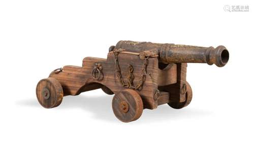 CAST IRON & WOOD MODEL OF A SIGNAL CANNON