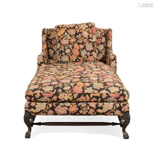 QUEEN ANNE STYLE FLORAL UPHOLSTERED CHAISE LOUNGE