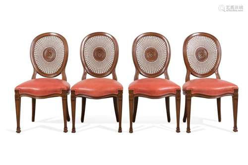 FOUR ADAMS STYLE OVAL CANED BACK SIDE CHAIRS