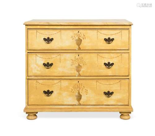 ENGLISH YELLOW PAINT DECORATED PINE CHEST