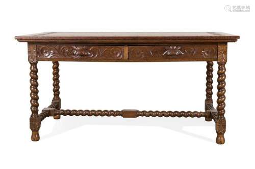 19TH C. RENAISSANCE REVIVAL OAK LIBRARY TABLE